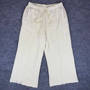 PINK Victoria's Secret Wide Leg Sweatpants Light Yellow LG Embroidered Logo